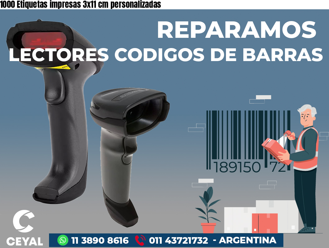 1000 Etiquetas impresas 3x11 cm personalizadas
