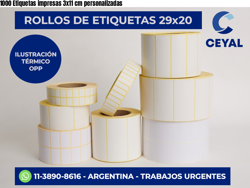 1000 Etiquetas impresas 3×11 cm personalizadas