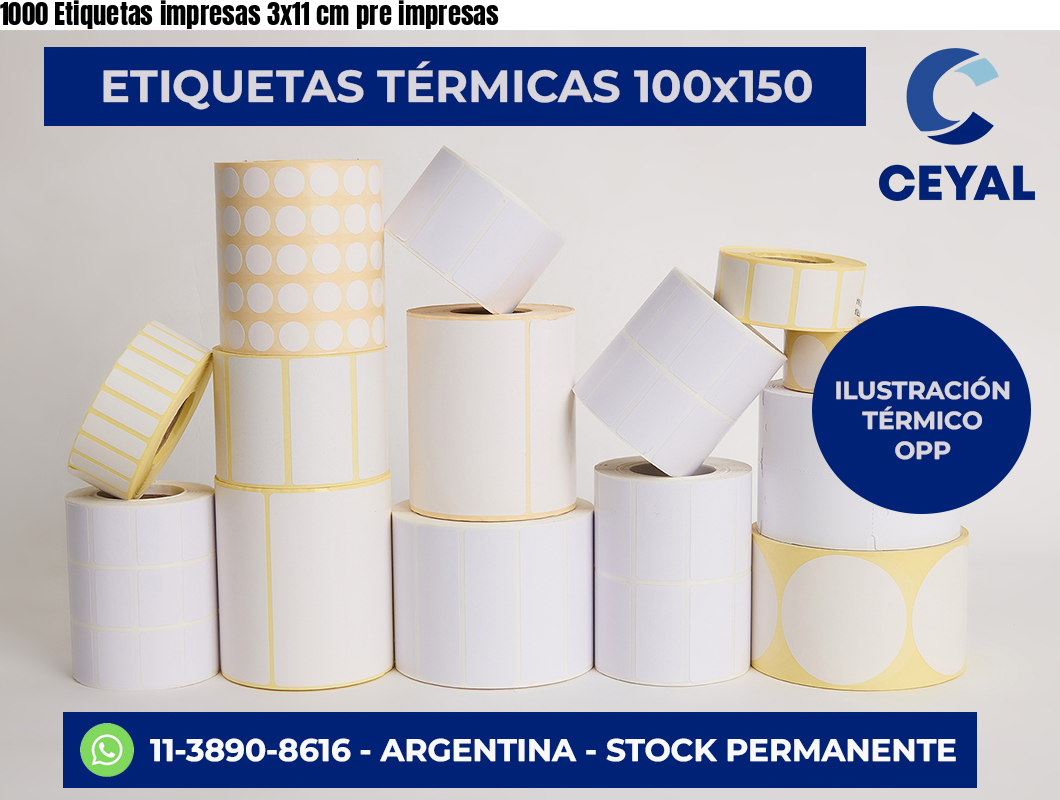 1000 Etiquetas impresas 3×11 cm pre impresas
