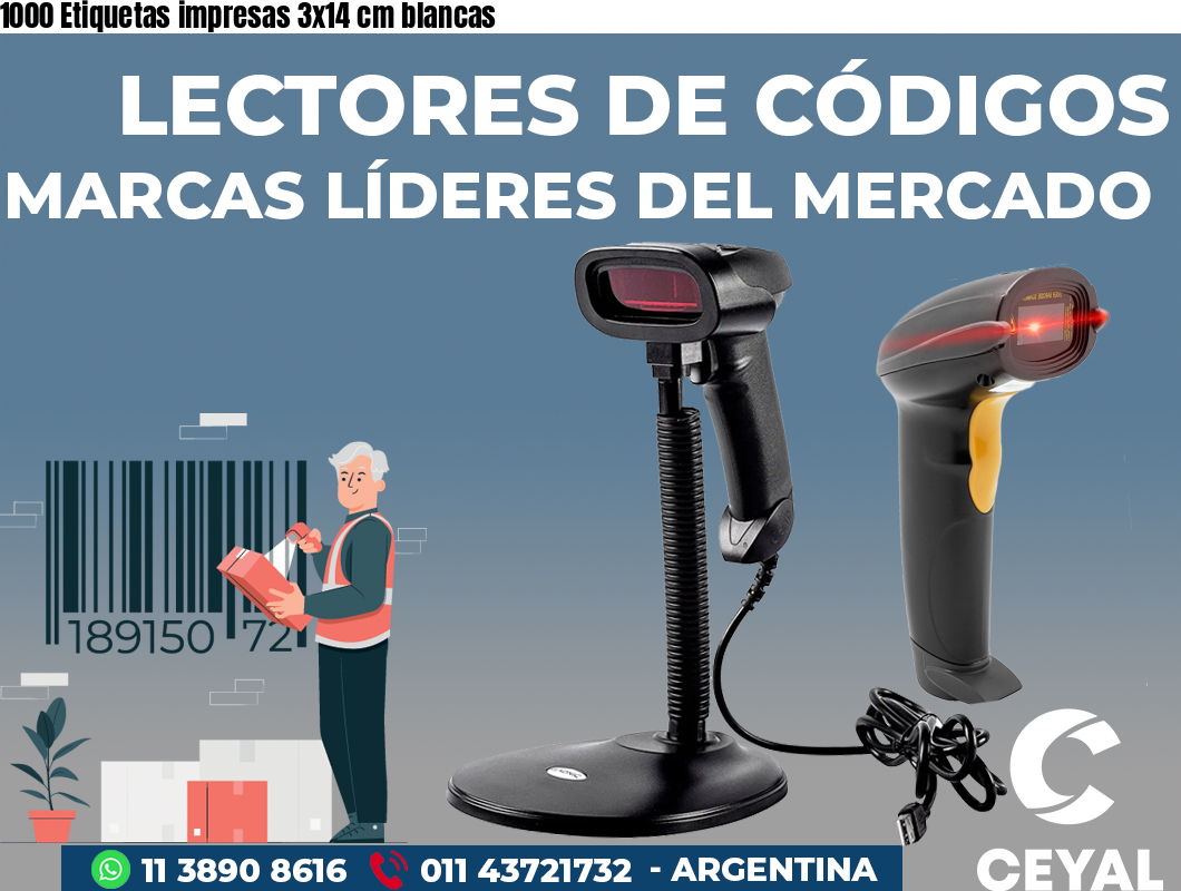1000 Etiquetas impresas 3x14 cm blancas
