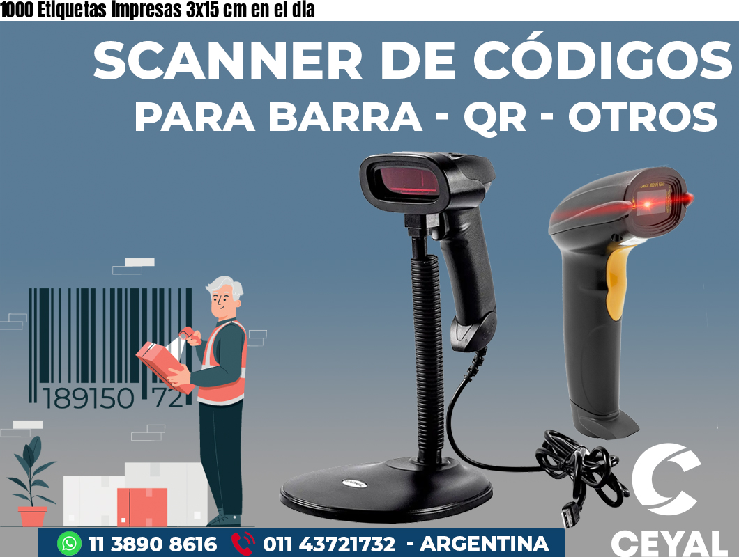 1000 Etiquetas impresas 3x15 cm en el dia