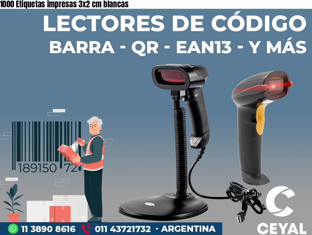 1000 Etiquetas impresas 3x2 cm blancas
