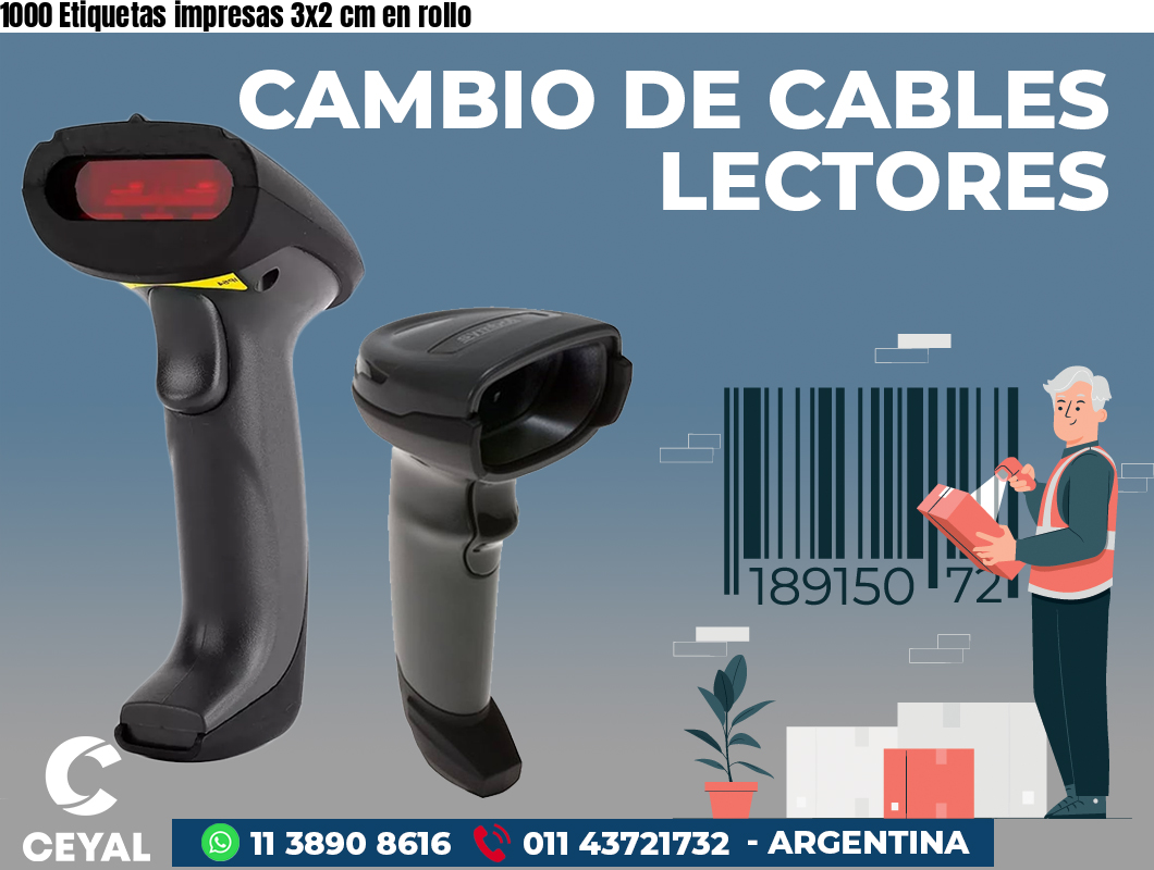 1000 Etiquetas impresas 3x2 cm en rollo