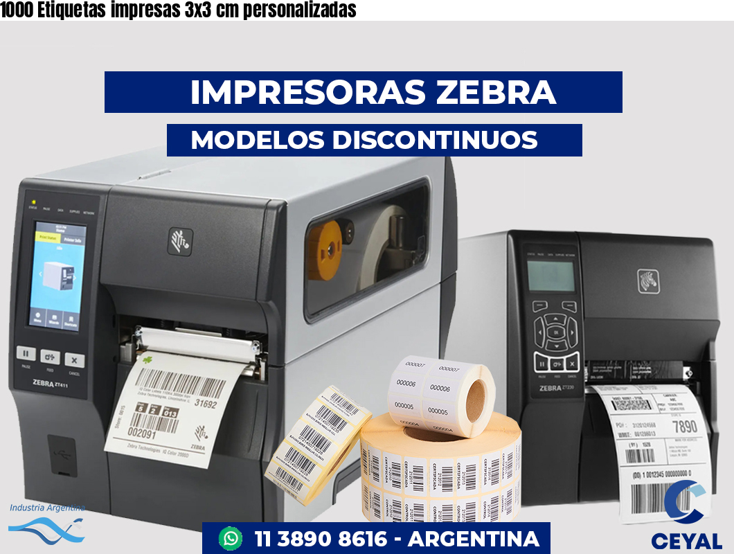 1000 Etiquetas impresas 3x3 cm personalizadas