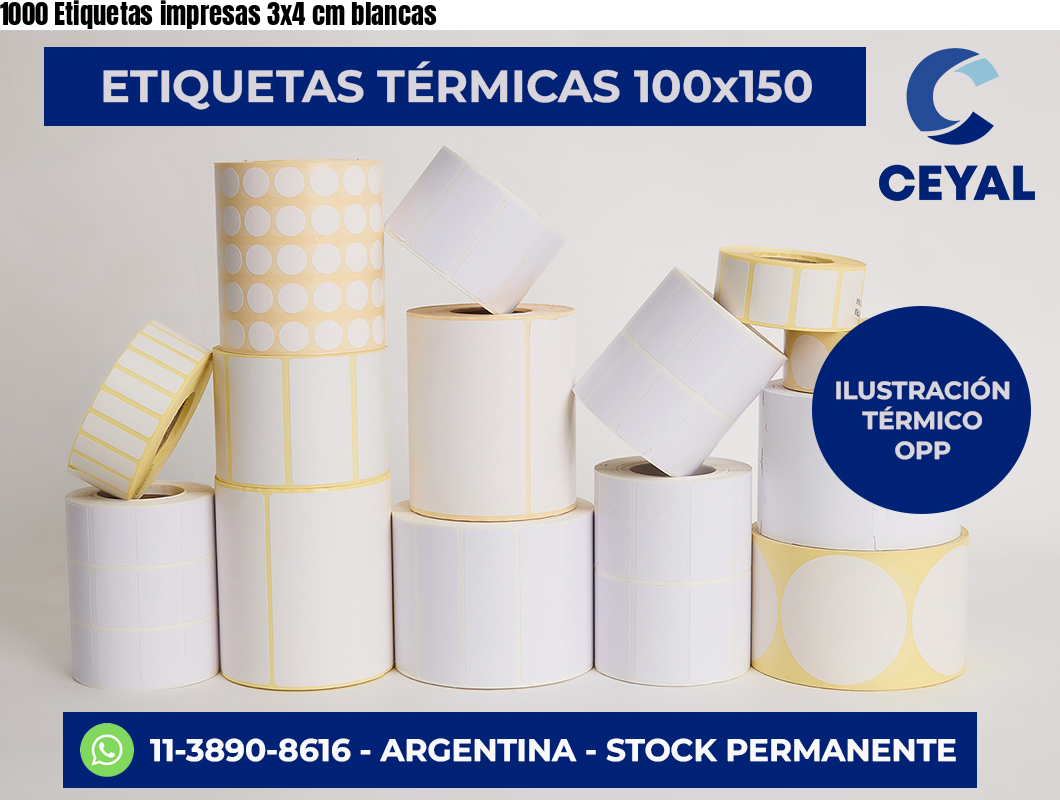 1000 Etiquetas impresas 3×4 cm blancas