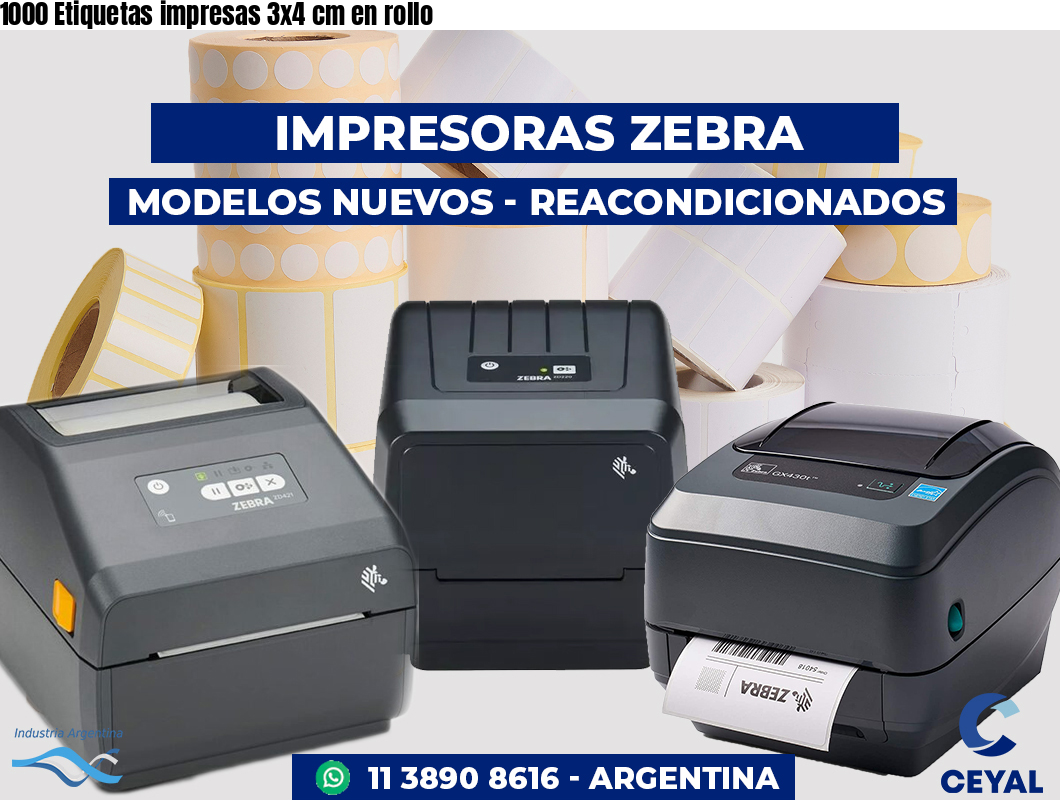 1000 Etiquetas impresas 3x4 cm en rollo