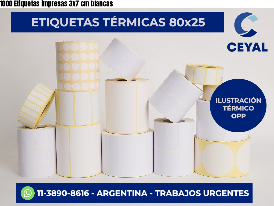 1000 Etiquetas impresas 3×7 cm blancas