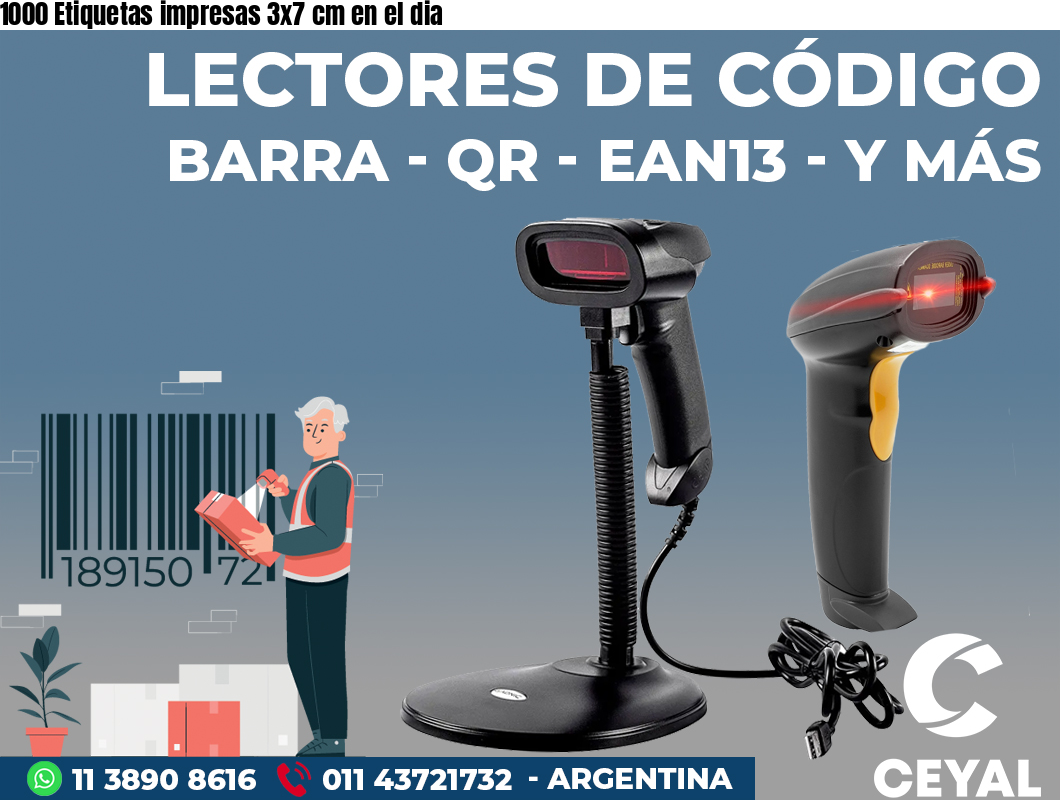 1000 Etiquetas impresas 3x7 cm en el dia