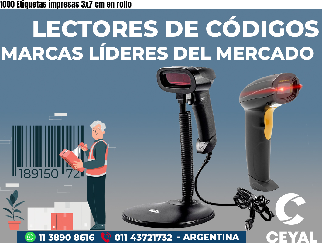 1000 Etiquetas impresas 3x7 cm en rollo