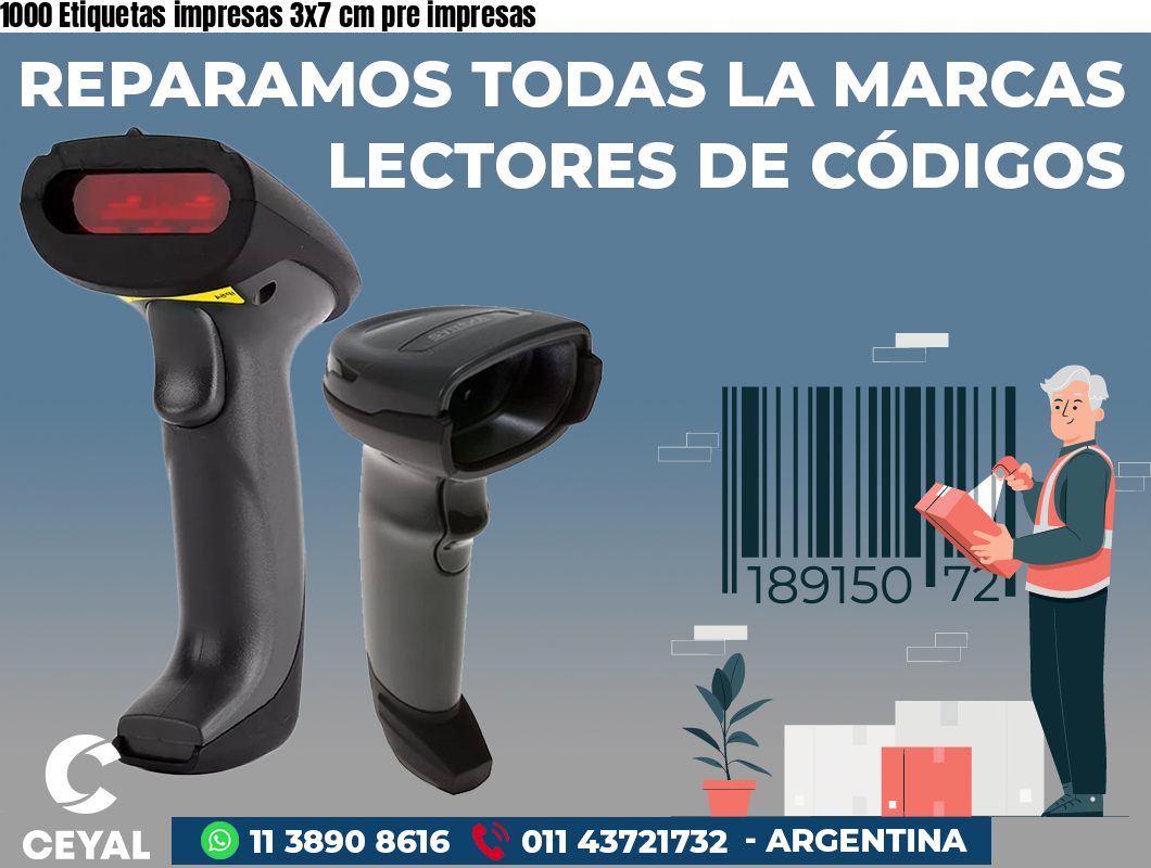 1000 Etiquetas impresas 3x7 cm pre impresas
