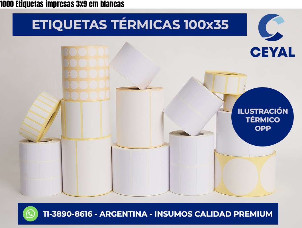 1000 Etiquetas impresas 3×9 cm blancas