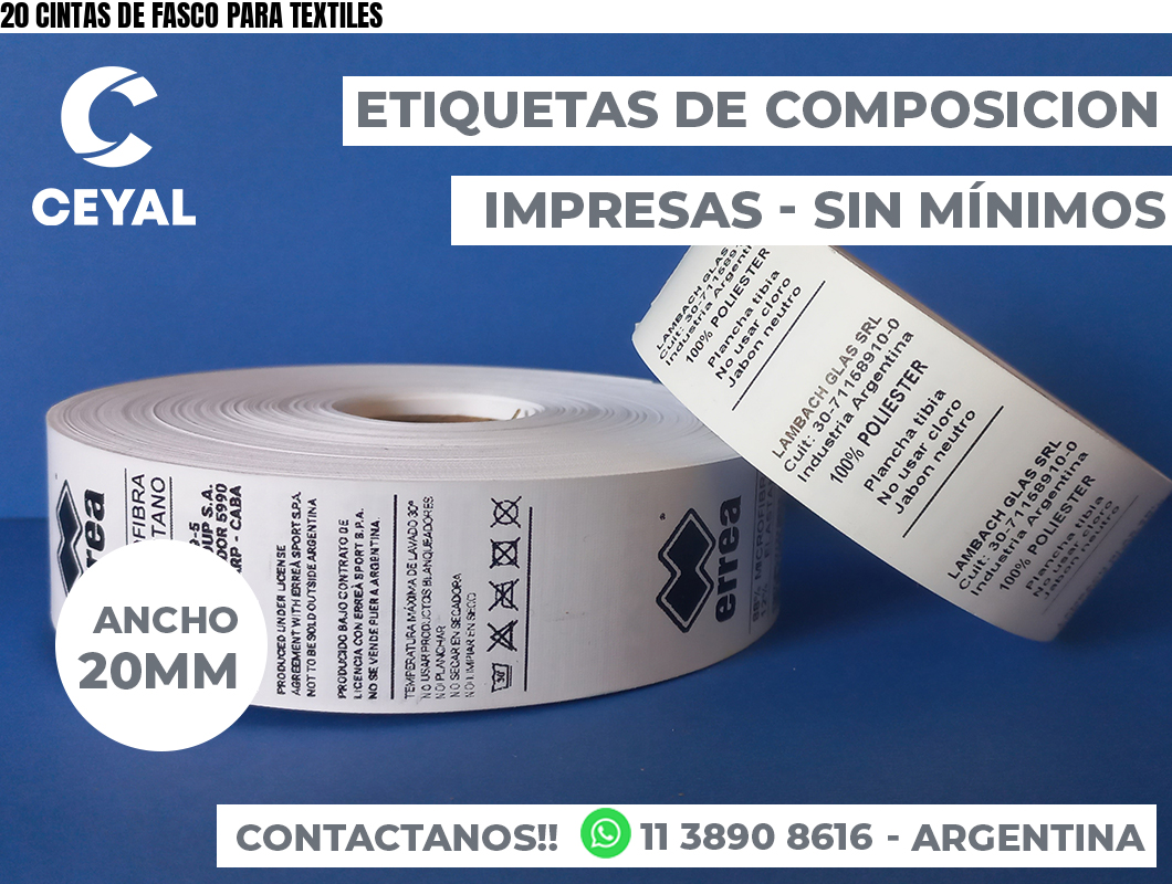 20 CINTAS DE FASCO PARA TEXTILES