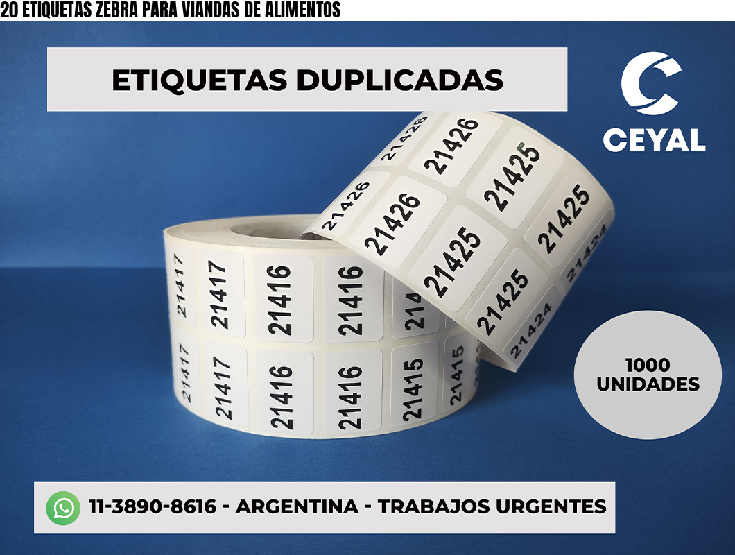 20 ETIQUETAS ZEBRA PARA VIANDAS DE ALIMENTOS