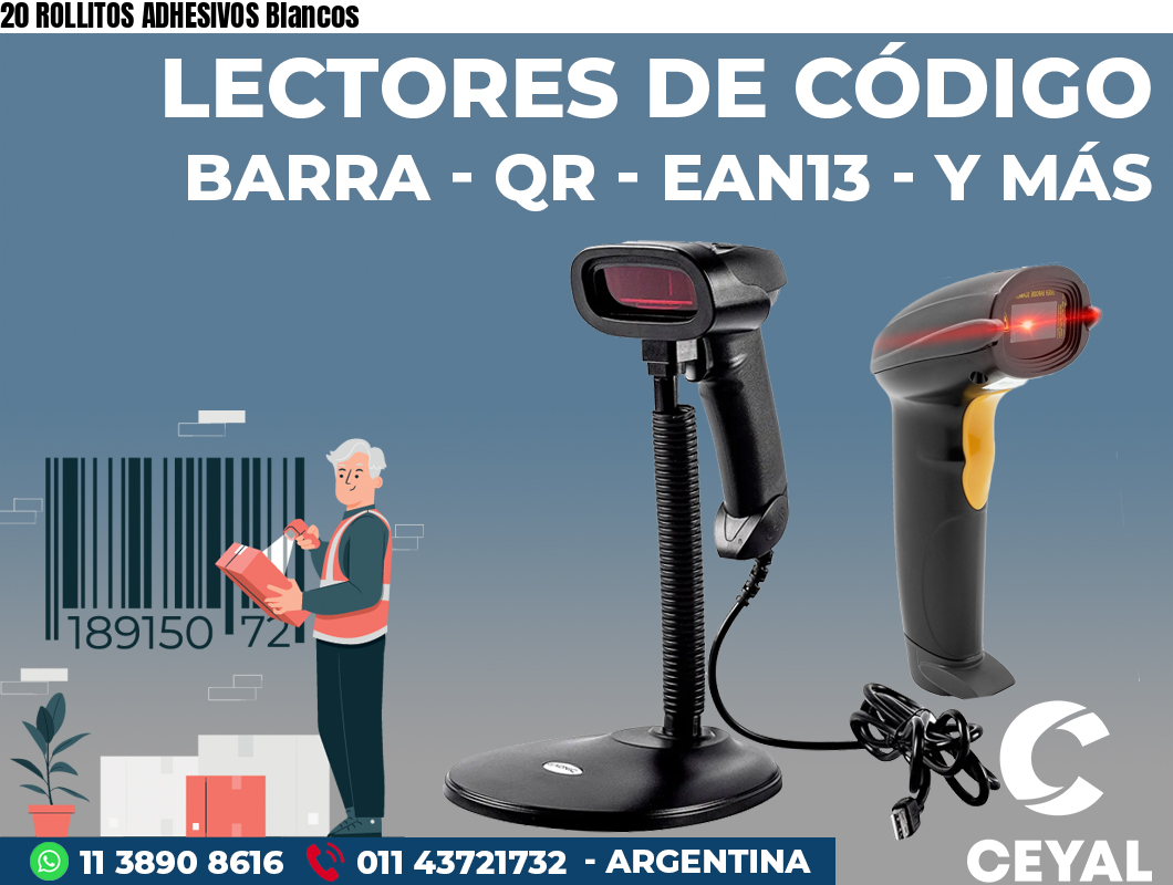 20 ROLLITOS ADHESIVOS Blancos