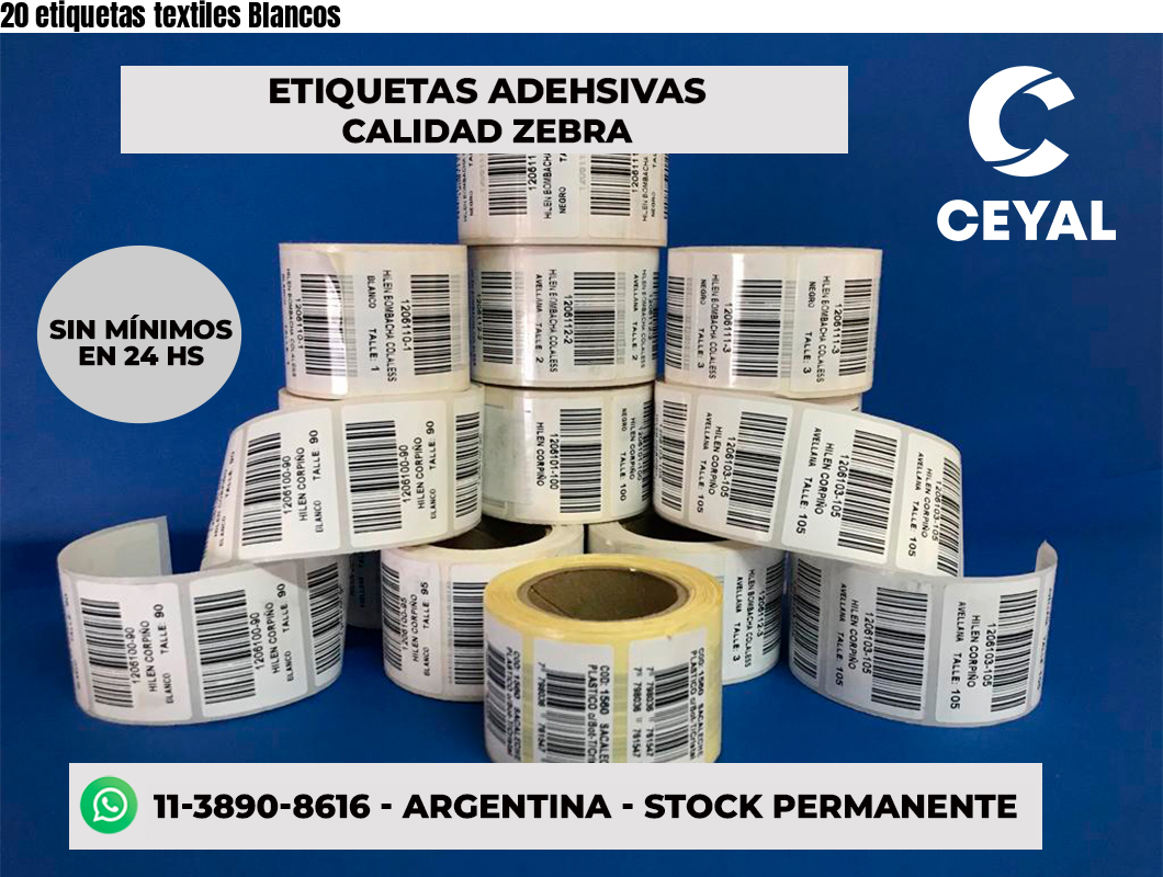 20 etiquetas textiles Blancos