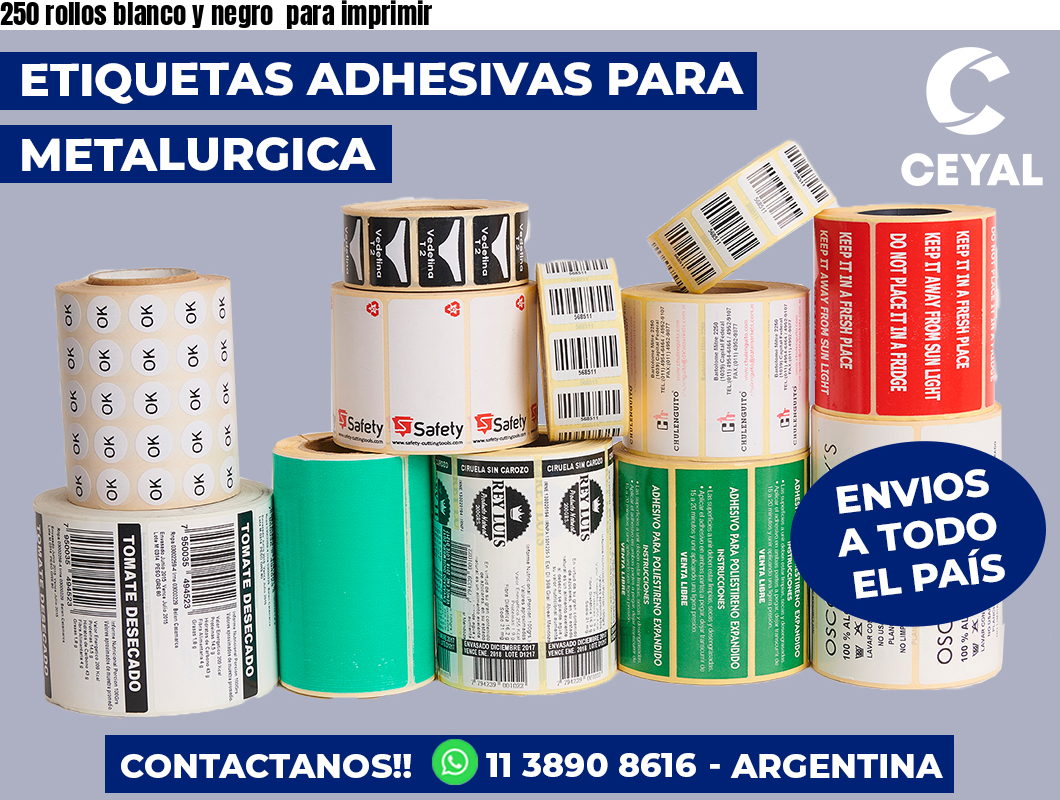 250 rollos blanco y negro  para imprimir