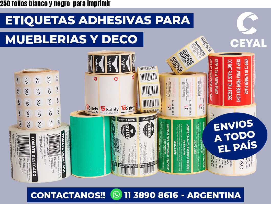 250 rollos blanco y negro para imprimir