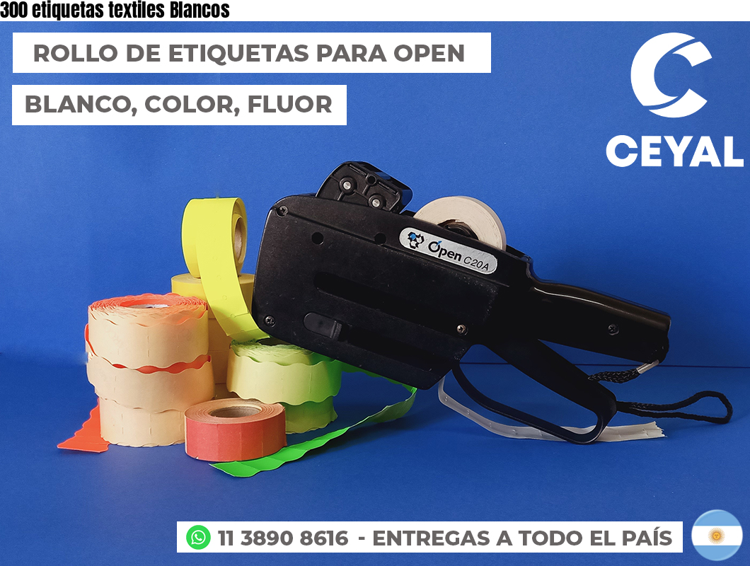 300 etiquetas textiles Blancos