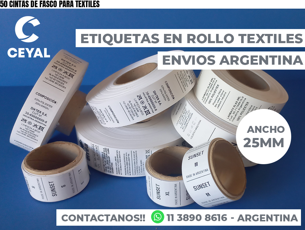 50 CINTAS DE FASCO PARA TEXTILES