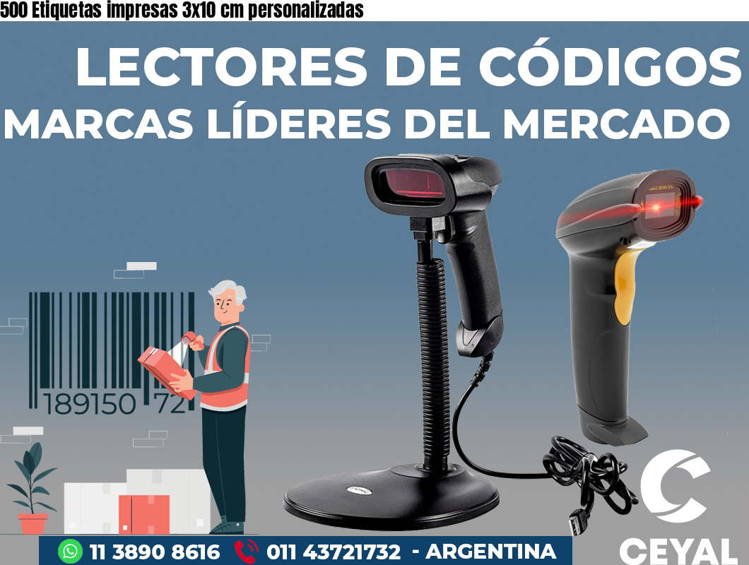 500 Etiquetas impresas 3x10 cm personalizadas