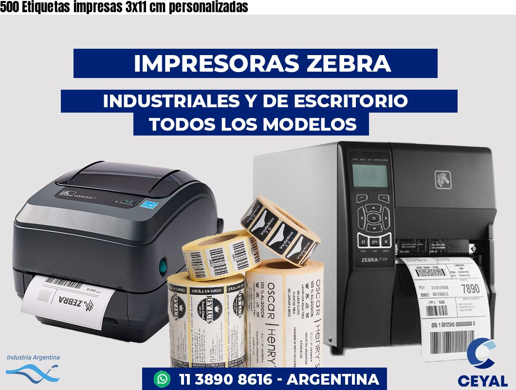 500 Etiquetas impresas 3x11 cm personalizadas
