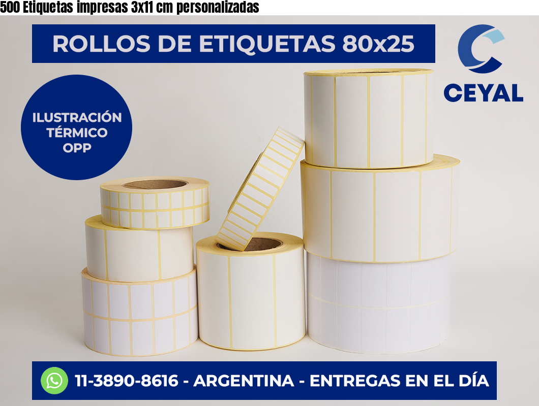 500 Etiquetas impresas 3×11 cm personalizadas