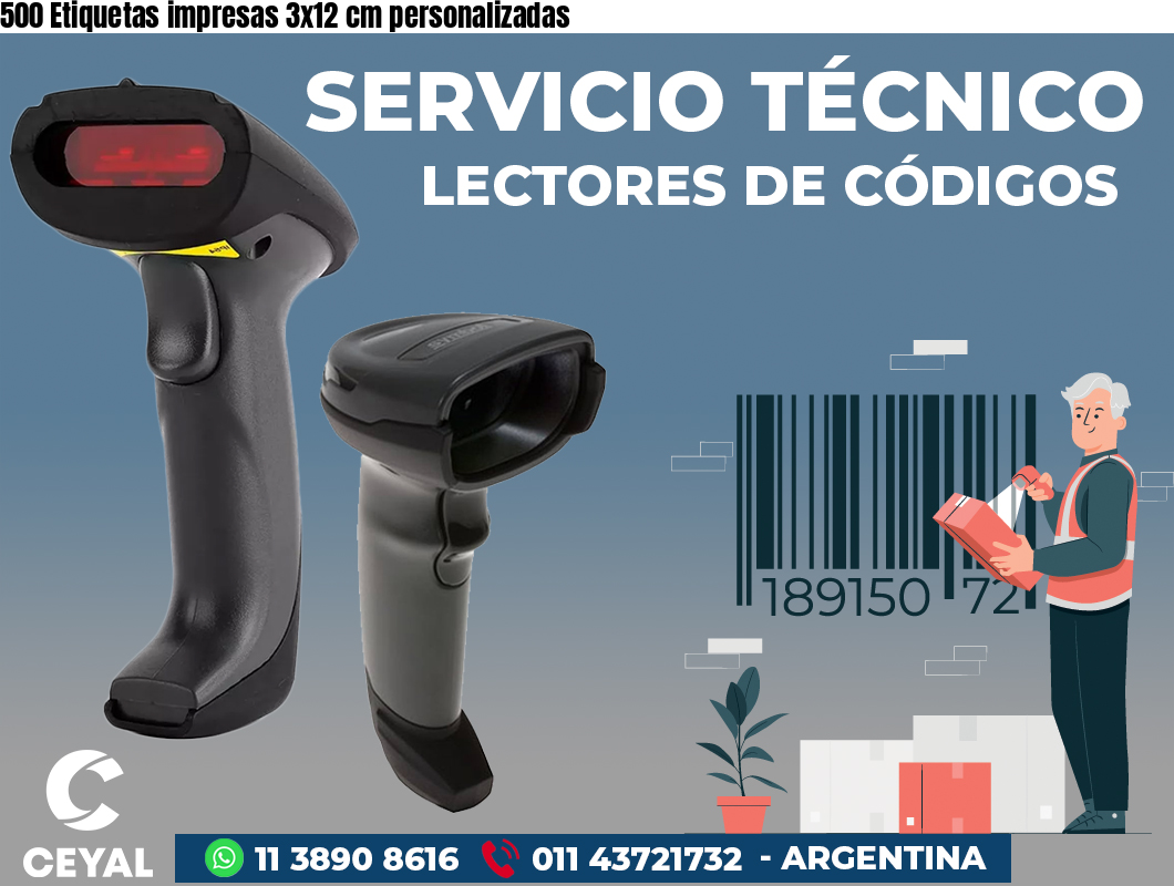 500 Etiquetas impresas 3x12 cm personalizadas