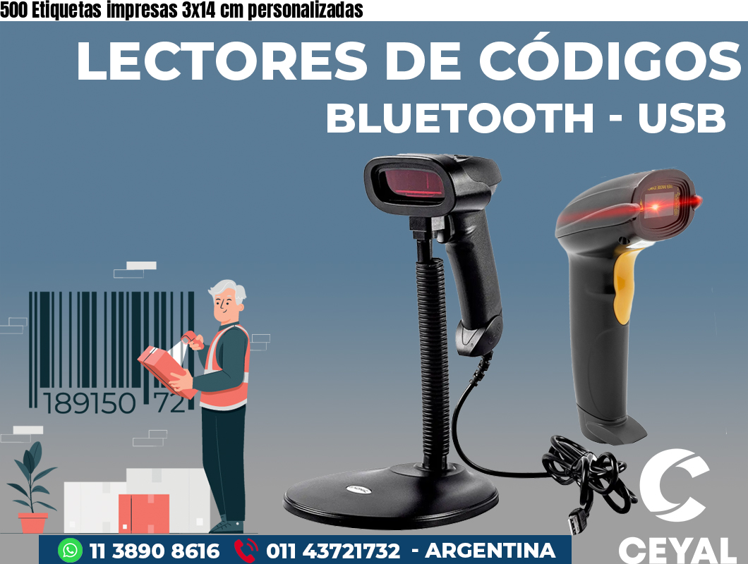 500 Etiquetas impresas 3x14 cm personalizadas
