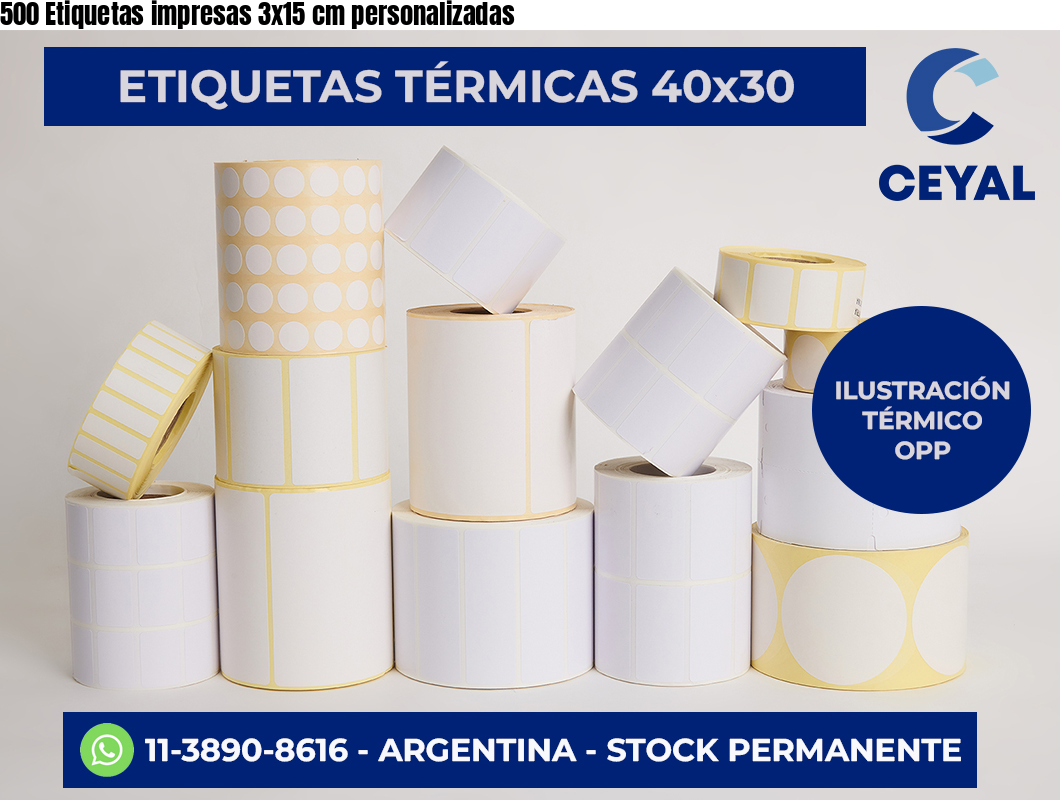 500 Etiquetas impresas 3×15 cm personalizadas