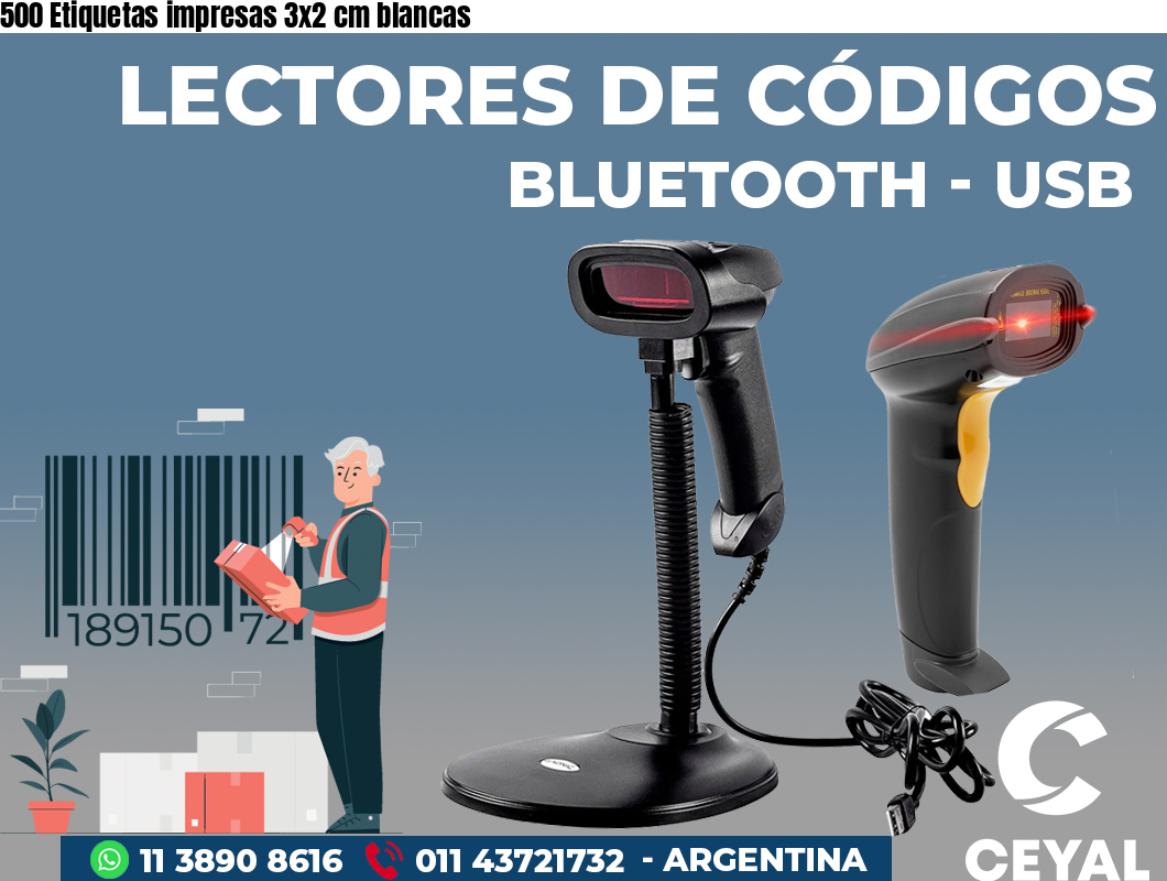 500 Etiquetas impresas 3x2 cm blancas