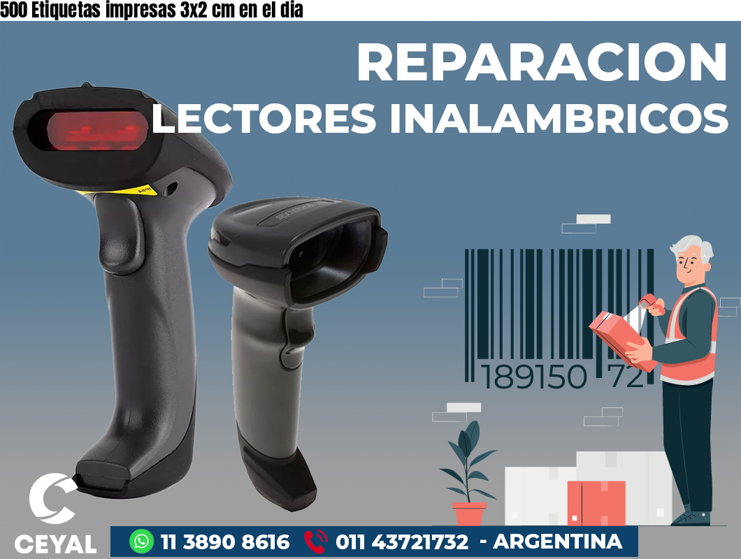500 Etiquetas impresas 3x2 cm en el dia