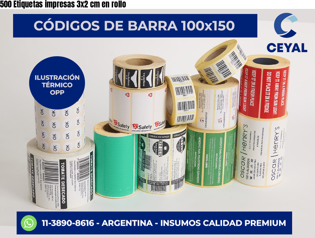 500 Etiquetas impresas 3×2 cm en rollo