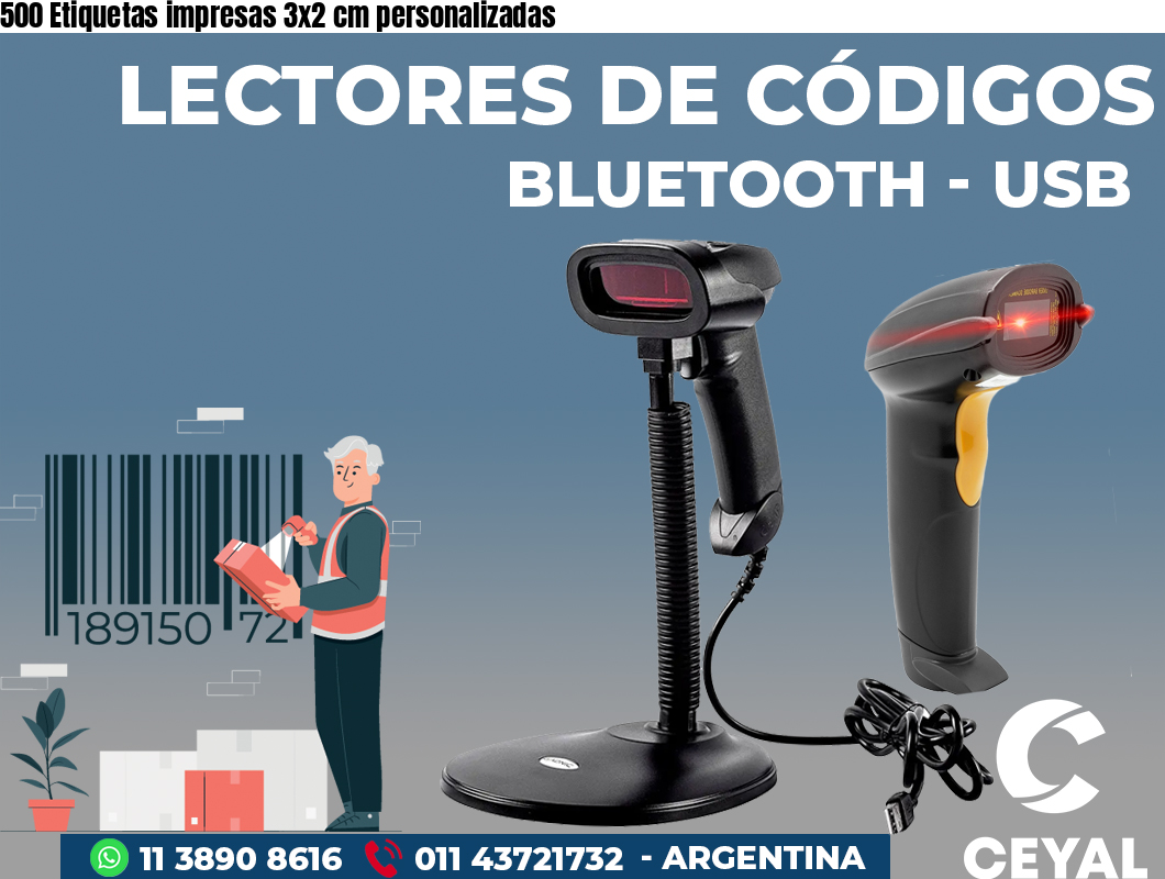 500 Etiquetas impresas 3x2 cm personalizadas