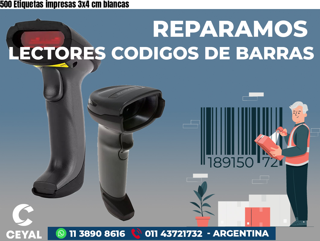 500 Etiquetas impresas 3x4 cm blancas