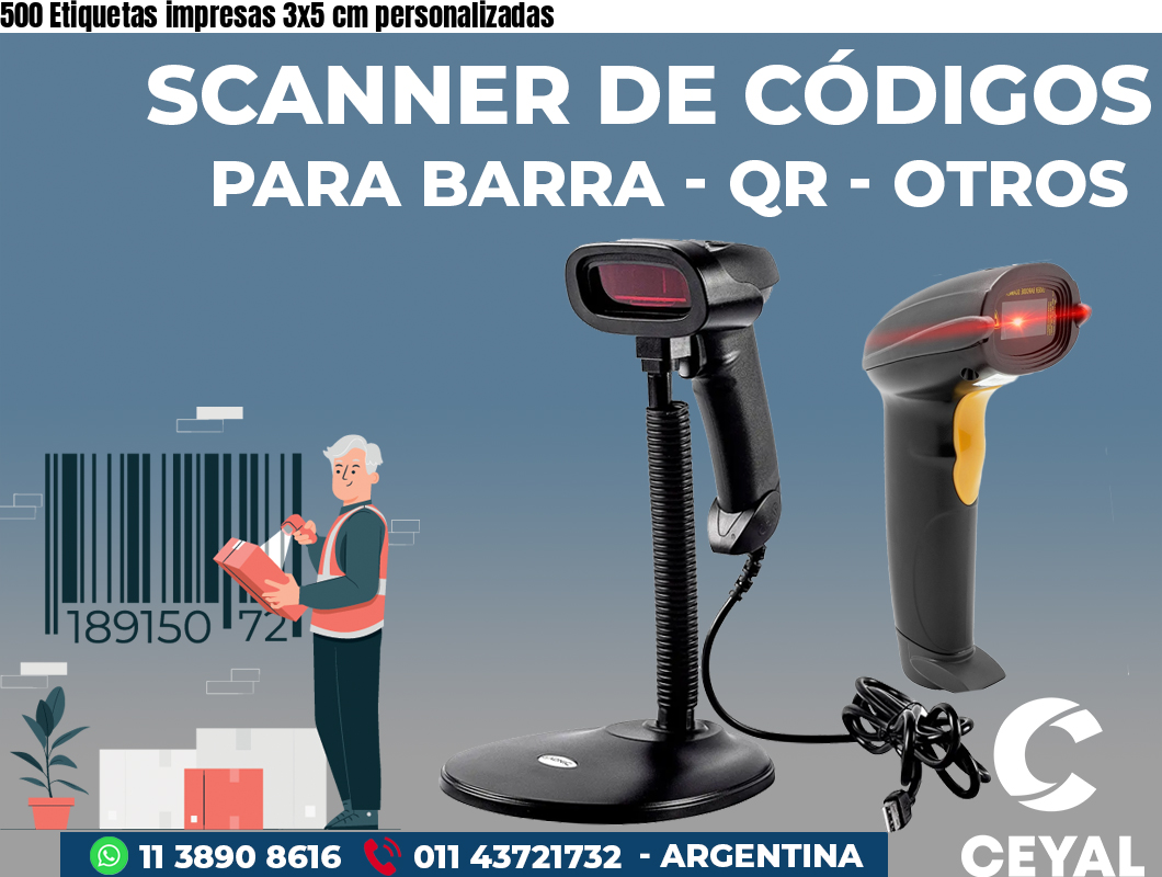 500 Etiquetas impresas 3x5 cm personalizadas