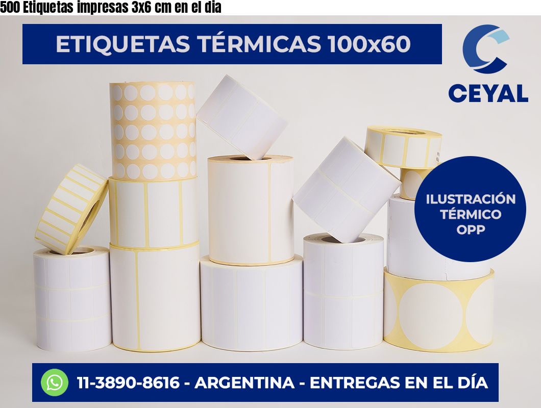 500 Etiquetas impresas 3×6 cm en el dia