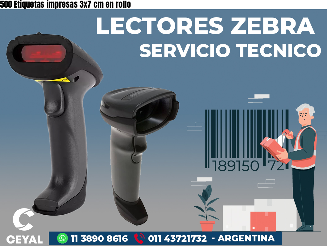 500 Etiquetas impresas 3x7 cm en rollo