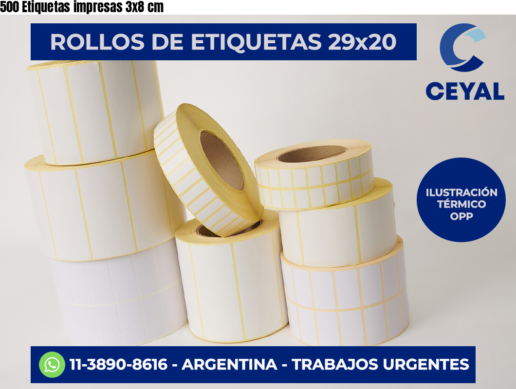 500 Etiquetas impresas 3×8 cm
