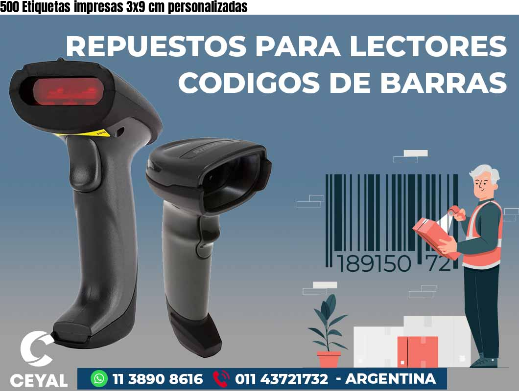 500 Etiquetas impresas 3x9 cm personalizadas