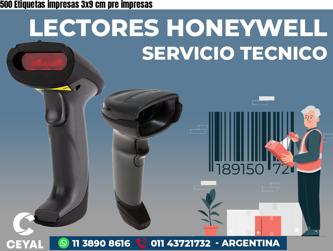 500 Etiquetas impresas 3x9 cm pre impresas