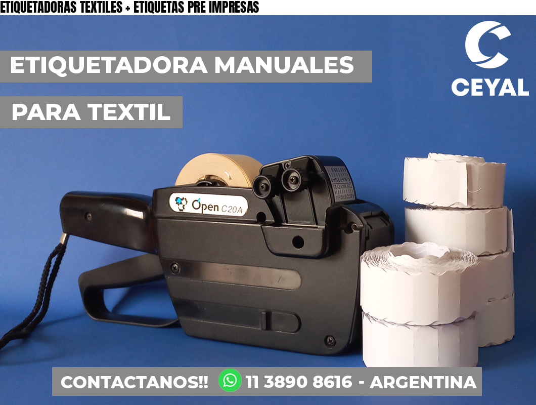 ETIQUETADORAS TEXTILES + ETIQUETAS PRE IMPRESAS