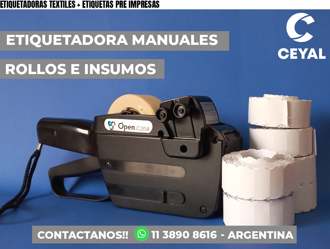 ETIQUETADORAS TEXTILES + ETIQUETAS PRE IMPRESAS