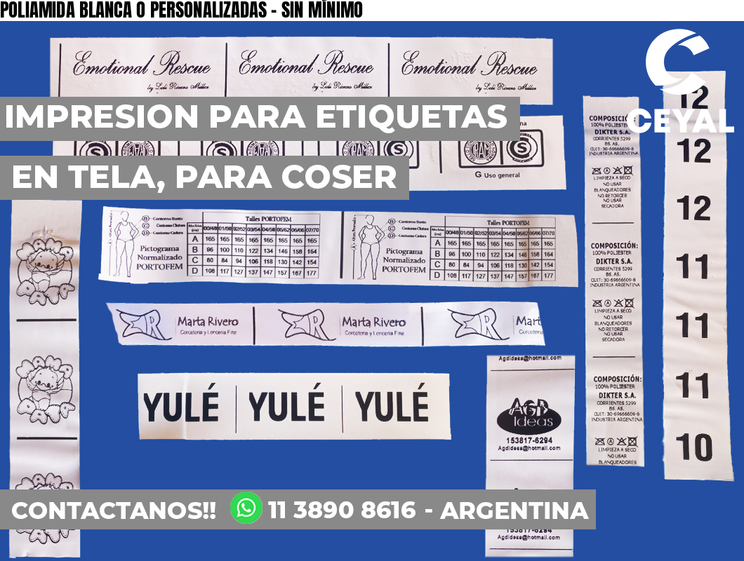POLIAMIDA BLANCA O PERSONALIZADAS – SIN MÍNIMO