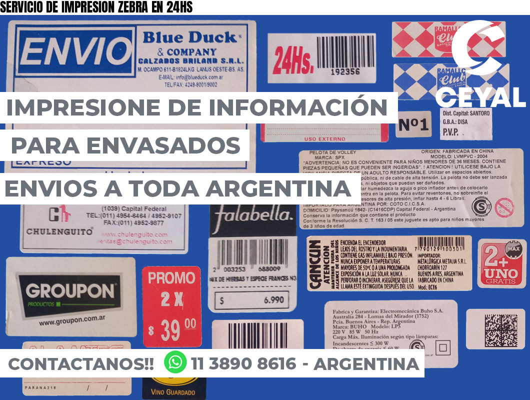 SERVICIO DE IMPRESION ZEBRA EN 24HS