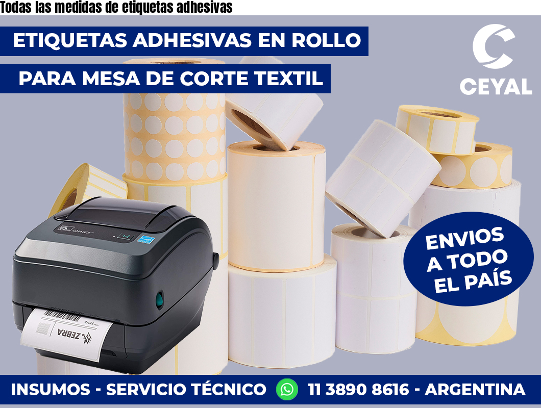 Todas las medidas de etiquetas adhesivas