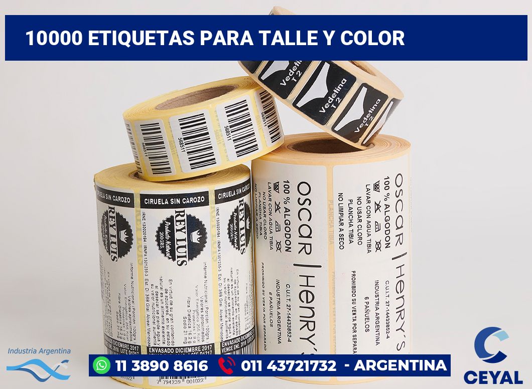10000 Etiquetas para talle y color