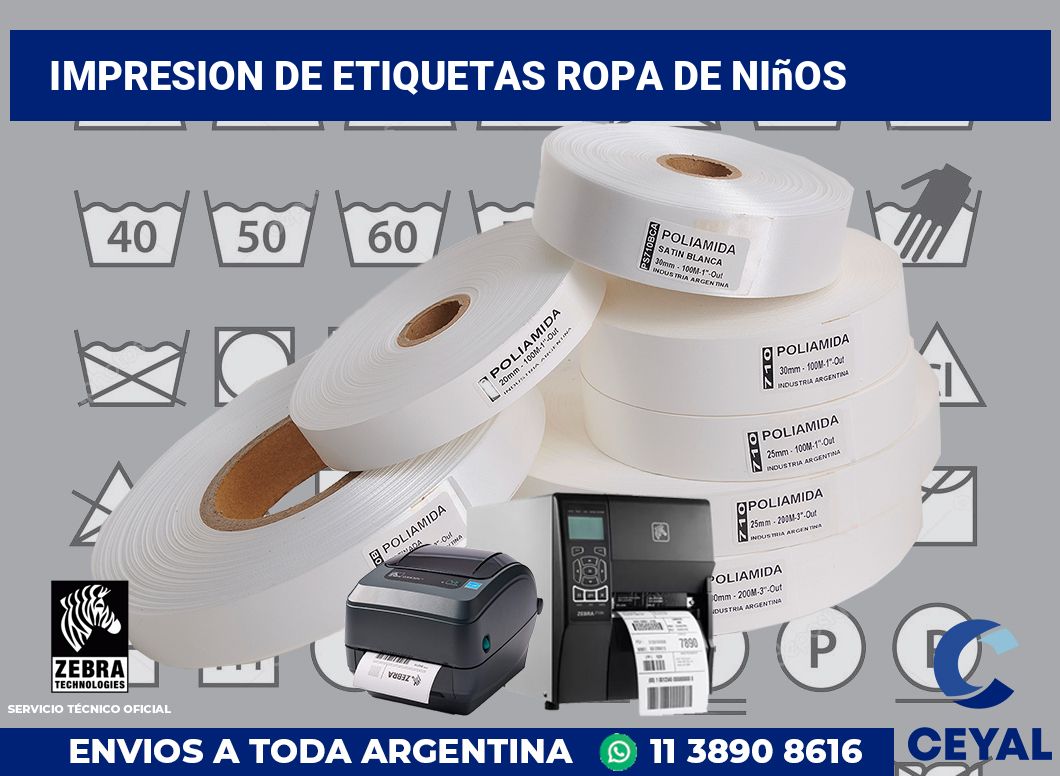 Impresion de etiquetas ropa de niños