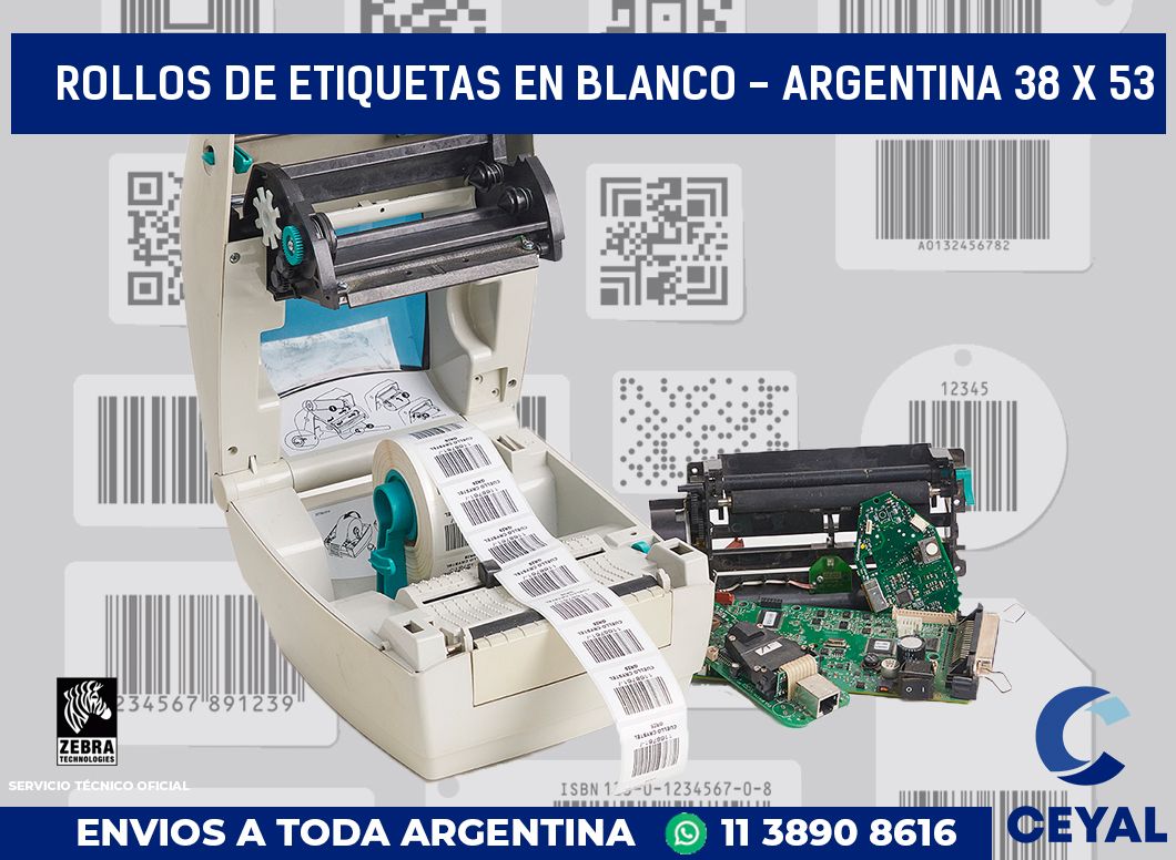 Rollos de etiquetas en blanco - Argentina 38 x 53