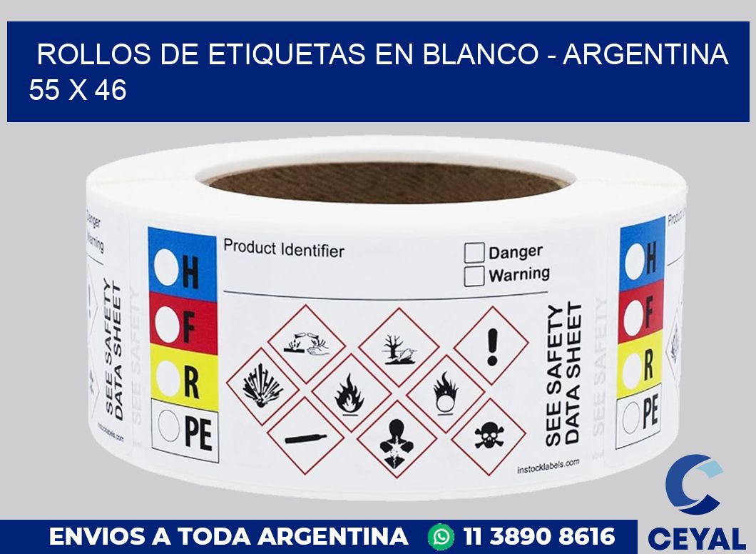 Rollos de etiquetas en blanco – Argentina 55 x 46