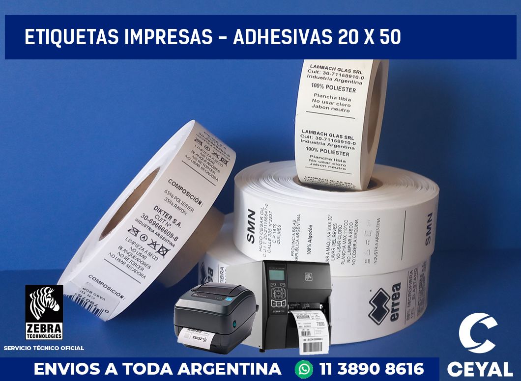 etiquetas impresas - Adhesivas 20 x 50